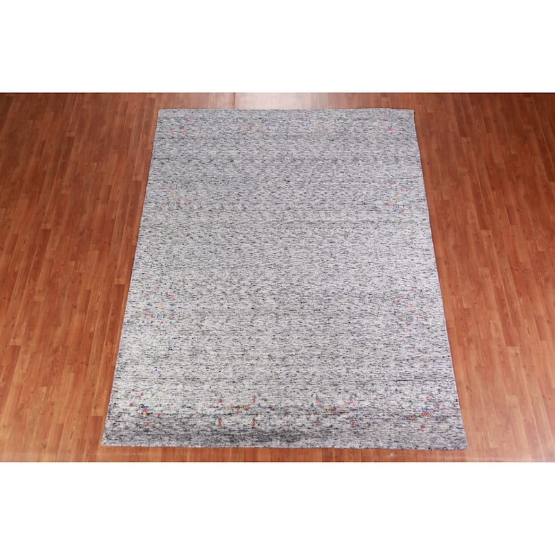 Gabbeh Indian Area Rug Hand-Knotted Oriental Silk Carpet - 7'9" x 9'11"