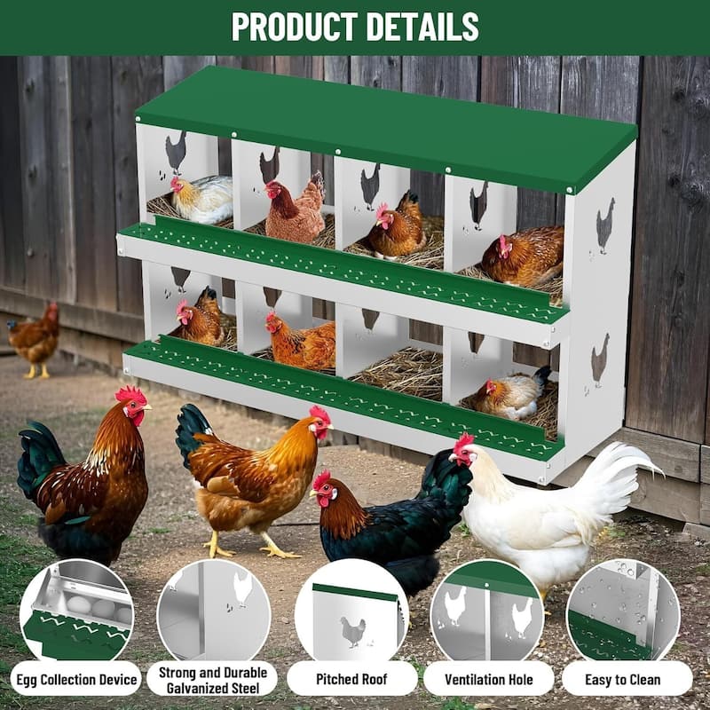 Wall-Mount or Free-Standing Metal Chicken Nesting Box for Hens, Green