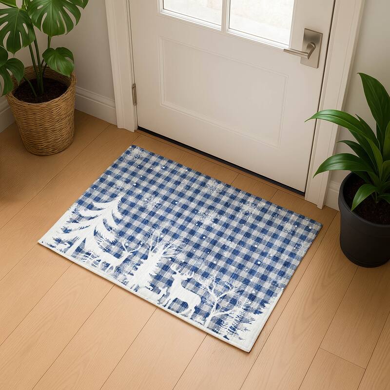 Premium Washable Super Soft Winter Reindeer Tree Mayfield Rug - Blue - 1'8" x 2'6"