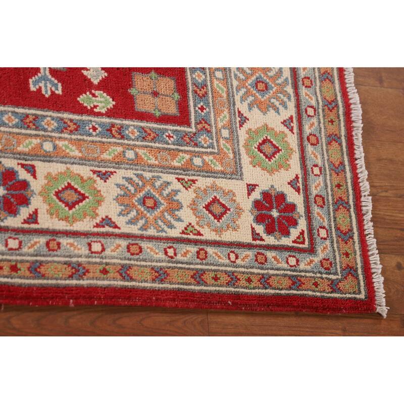 Red Kazak Oriental Accent Rug Handmade Geometric Wool Carpet - 3'3"x 5'0"
