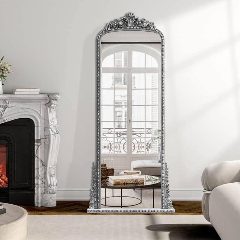 Vintage Full-Length Floor Mirror with Ornate Baroque Detailing - N/A
