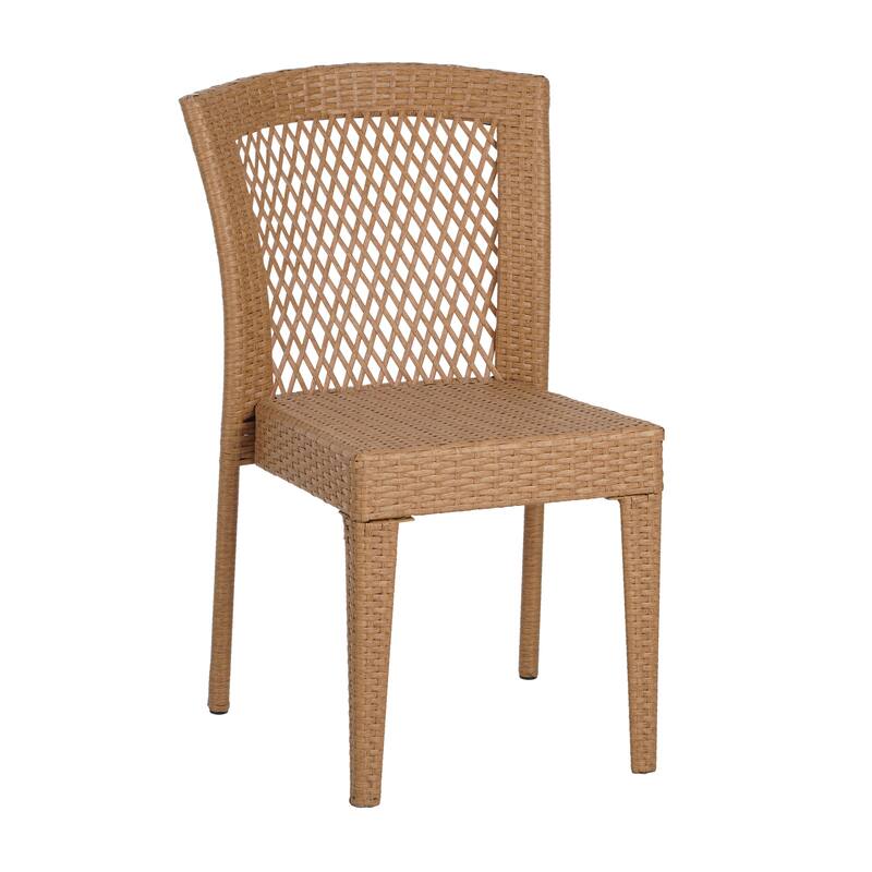 Roomfitters Set of 2 Stackable Outdoor Dining Chairs, Diamond-Mesh PE Wicker with Iron Frame