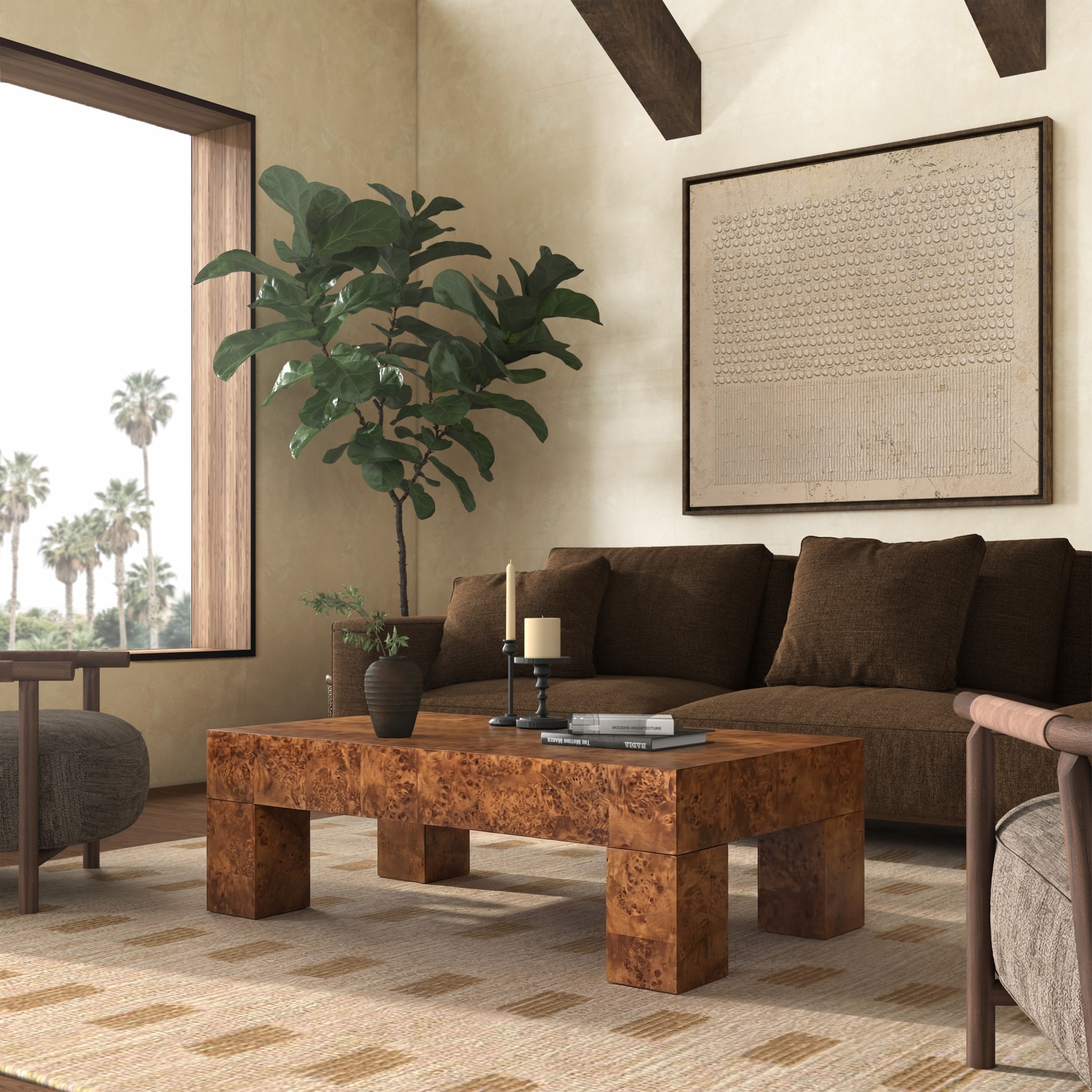 SAFAVIEH Couture Betharose Burl Modern Wood Coffee Table, 55-Inch - 55"W x 28"D x 18"H