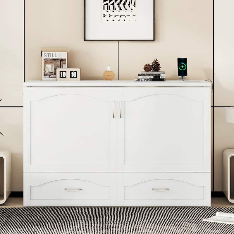 Space-Saving Murphy Wall Bed - Built-In Drawer Storage, Integrated USB Ports & Power Outlets, Smooth Pulley Mechanism