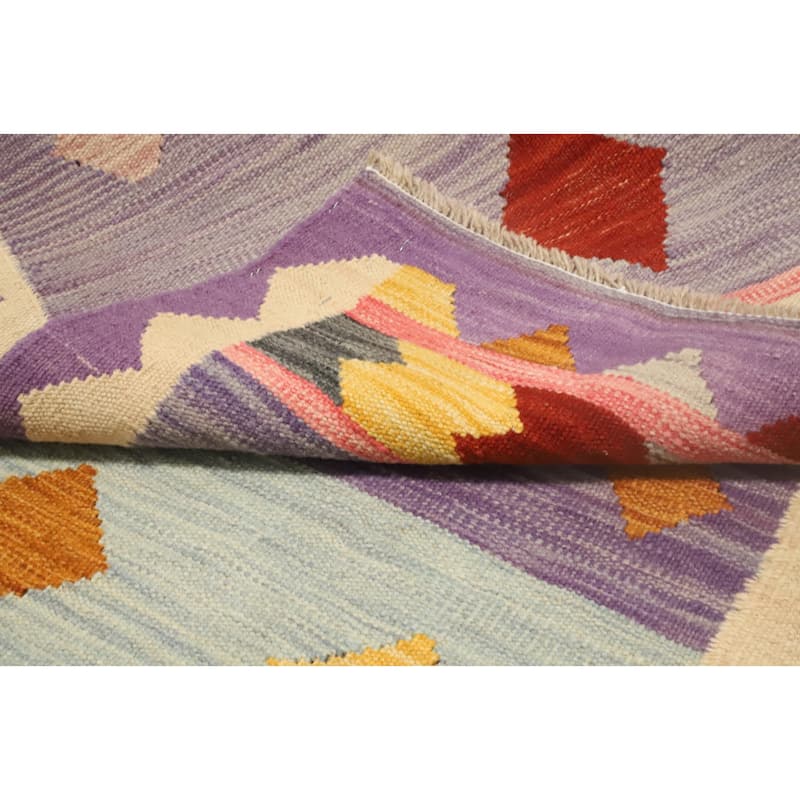 Hand Woven Oriental 100% Wool Carpet Southwestern Tribal Multi-Colored Kilim Runner Rug - 9' 8'' X 2' 7''