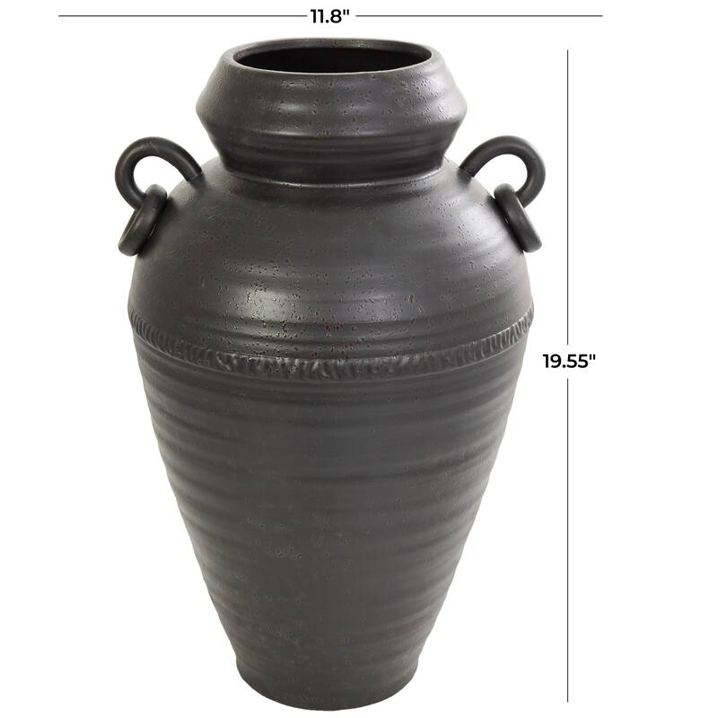 Black Ceramic Amphora Vase with Speckled Texture and Ring Handles
