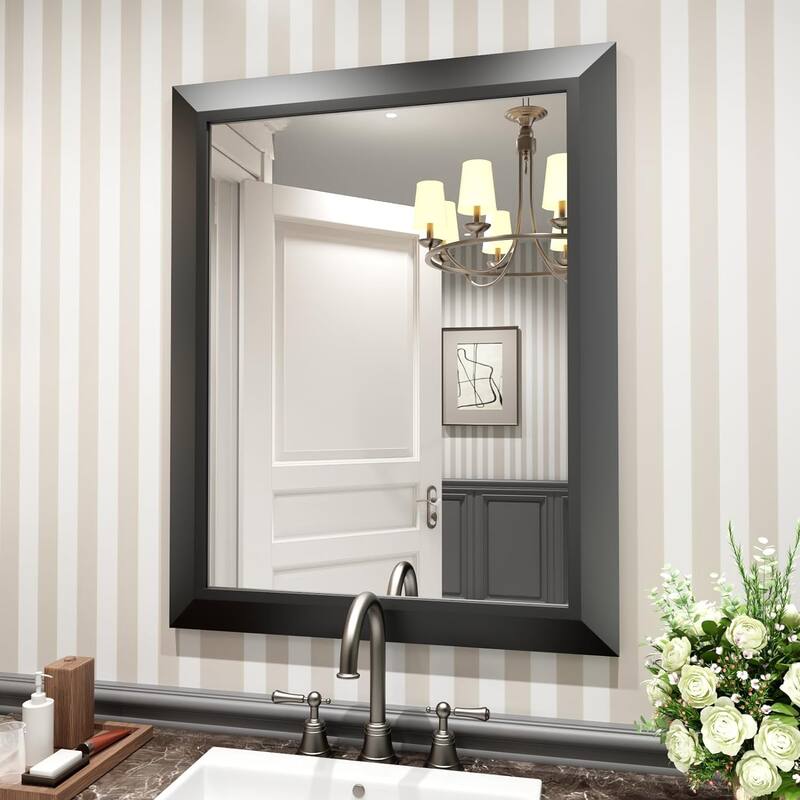 KIOTEE Full size Metal Bathroom Mirror with 5-Year Warranty - 28x20 - Black