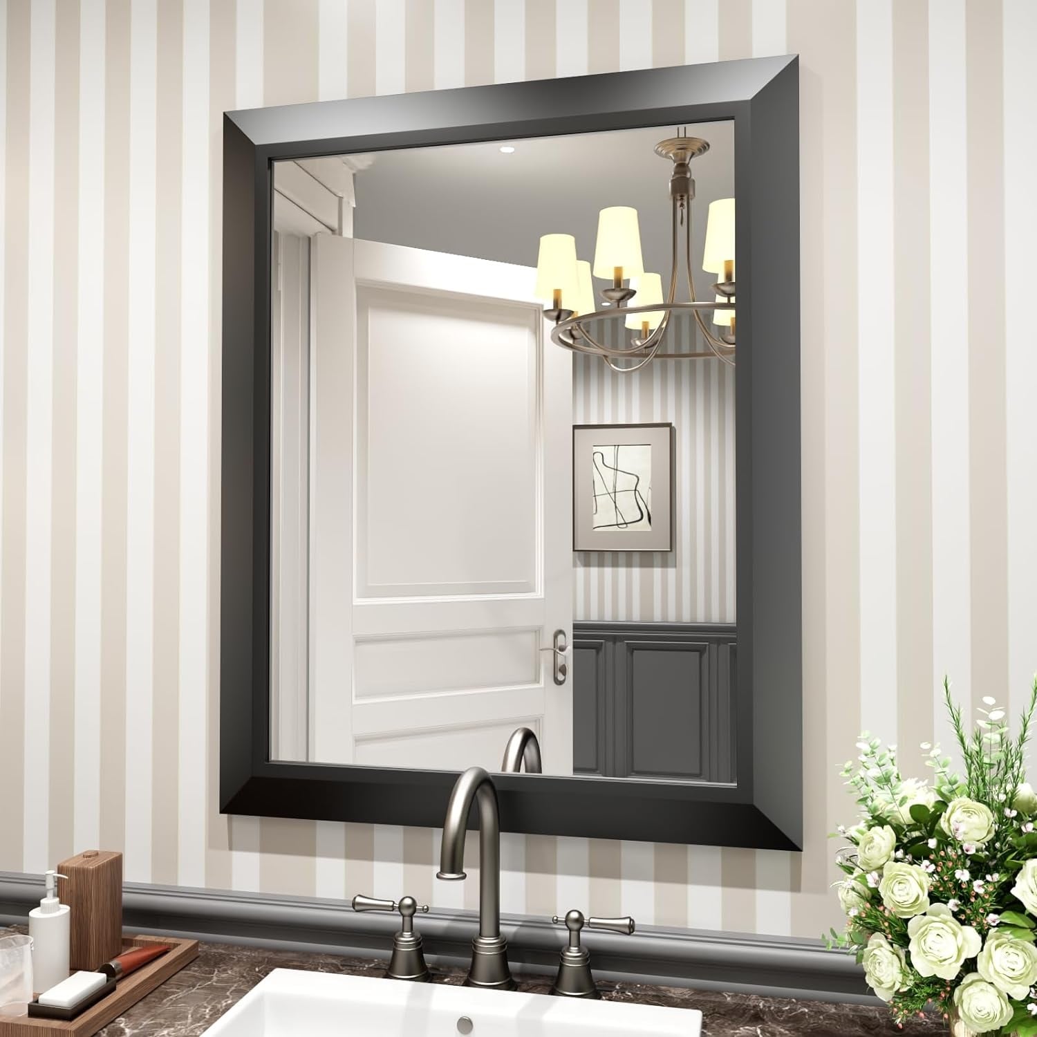 Thick Metal Framed Bathroom Mirrors HD Reflection Anti-Rust Tempered Glass