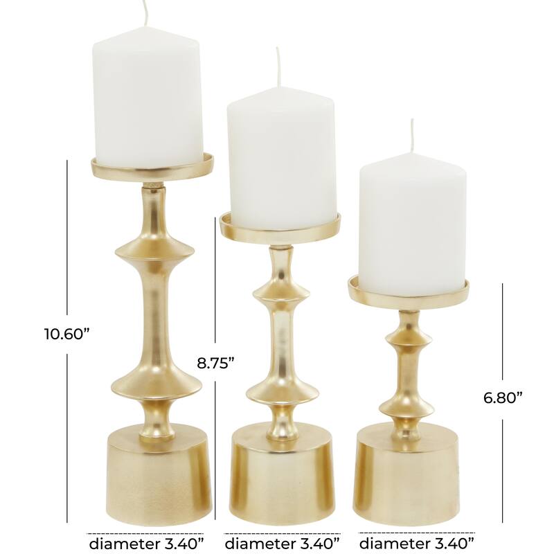 Aluminum Metal Pillar Decorative Candle Holder - Set of 3 Black, Gold, Silver - CosmoLiving by Cosmopolitan