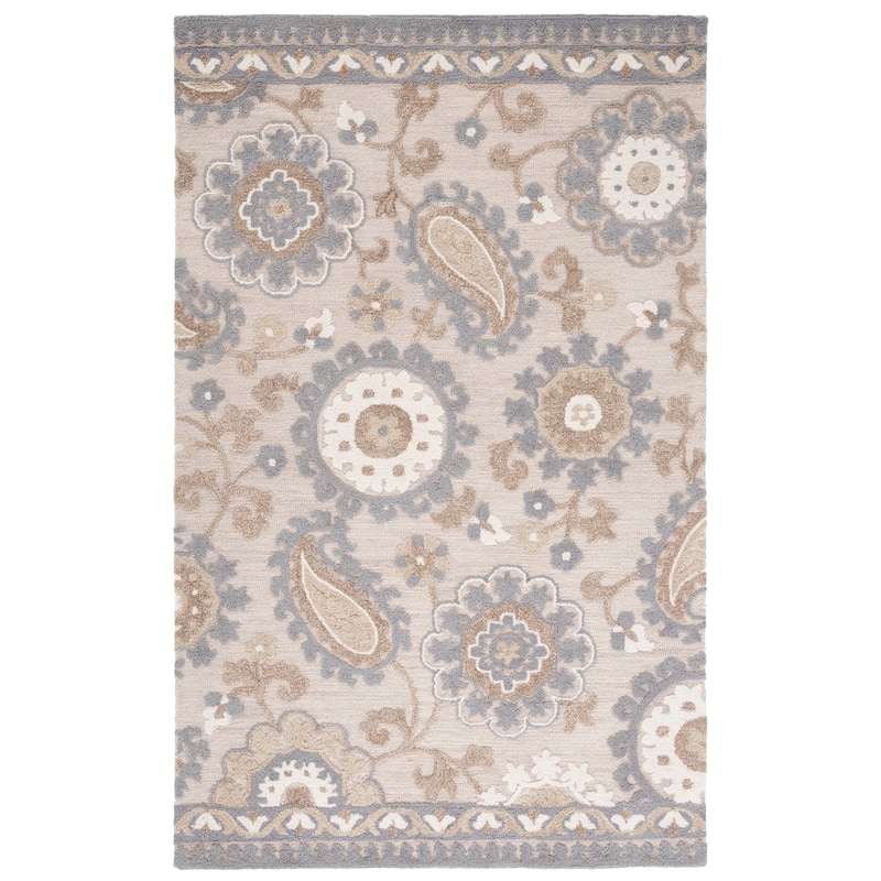 SAFAVIEH Handmade Blossom Jutka Floral Wool Rug - 6' Square - Grey/Beige