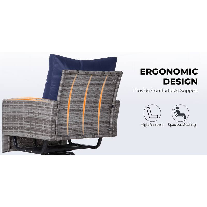 3-Piece Wicker Patio Furniture Set - Grey Wicker and Blue Cushions