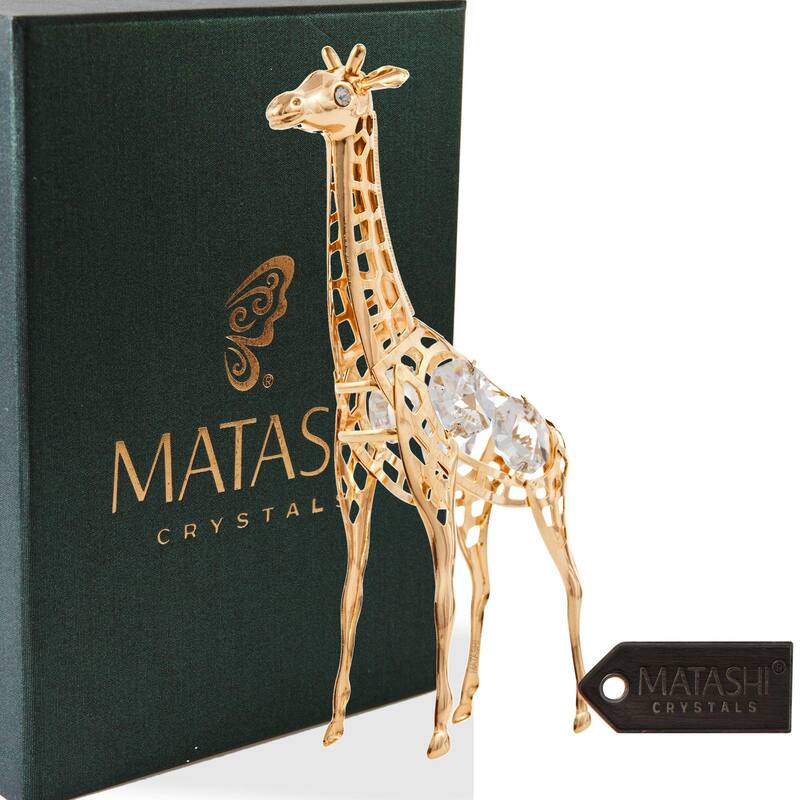Matashi Home Decorative Tabletop Showpiece 24K Gold Plated Crystal Studded Long Necked Giraffe Ornament