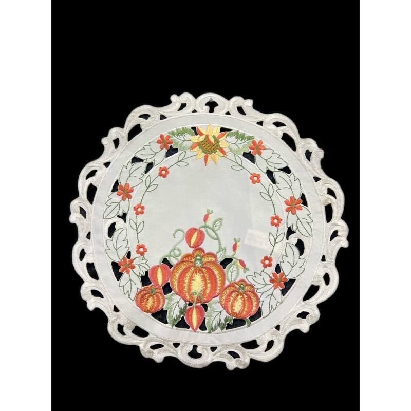 Pumpkin Embroidered Cutwork Round Placemat, 12" dia.