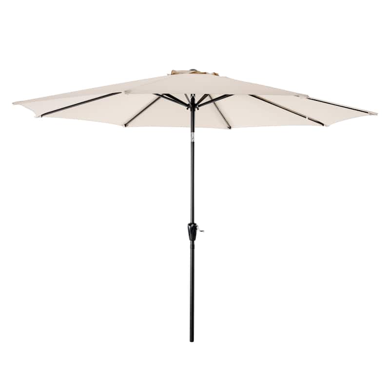 Nuu Garden Outdoor 7.5' Round Beige Patio Vented Umbrella, Crank, Push Button Tilt