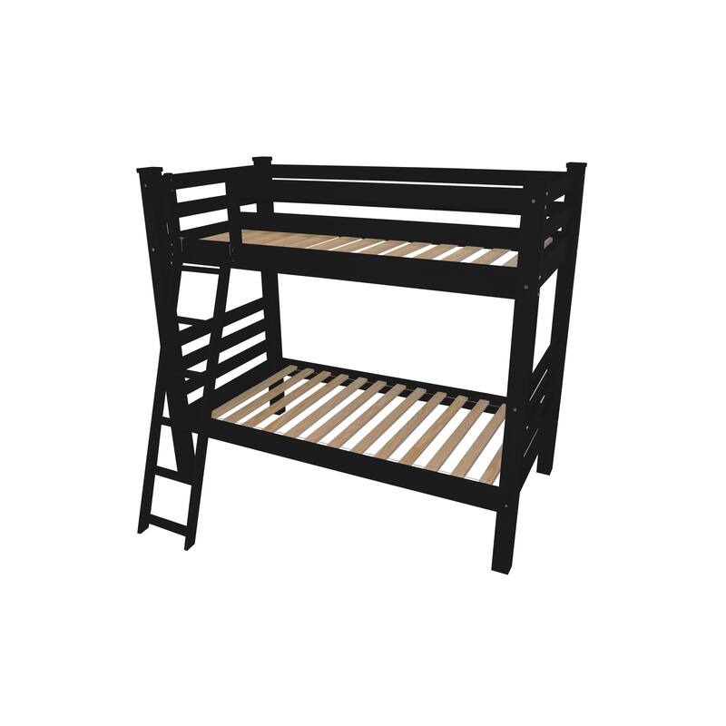HomeRoots Black Twin Over Twin Solid Wood Bunk Bed