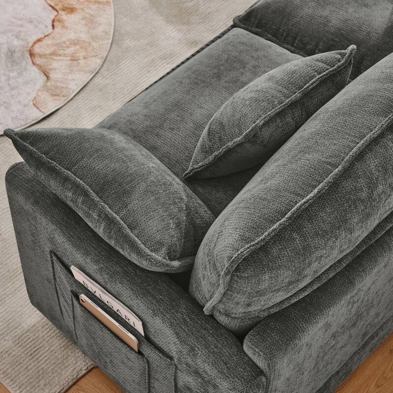 101.9" L-shaped Cashmere Sectional Sofa with Pillows and Movable Ottoman