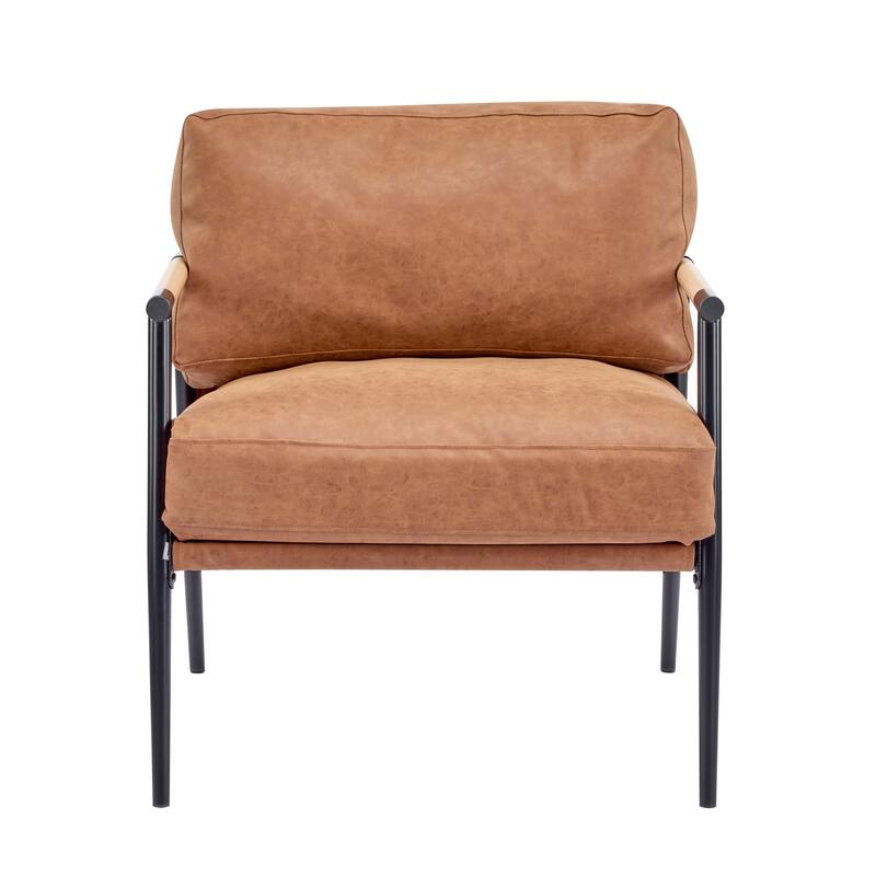 PU Chair with Wood Arms & Metal Frame