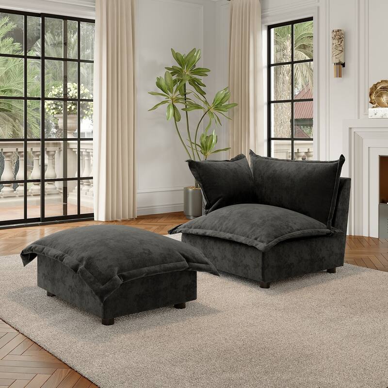 Modern Cloud Chaise Longue Accent Chair with Ottoman set