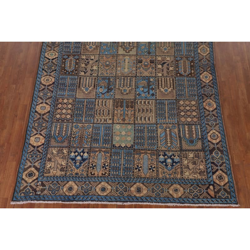 Garden Design Bakhtiari Persian Vintage Rug Handmade Blue Wool Carpet - 6'11"x 10'2"