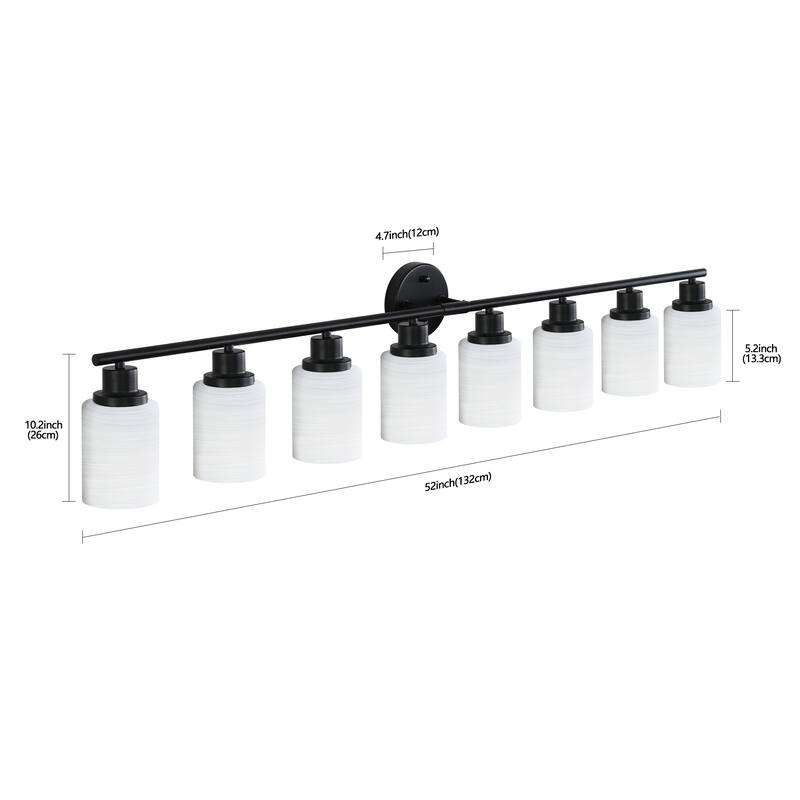 52" Modern 8-Light Vanity Wall Sconce,with Frosted Glass Shades for Bathroom or Hallway Lighting (No Bulbs)