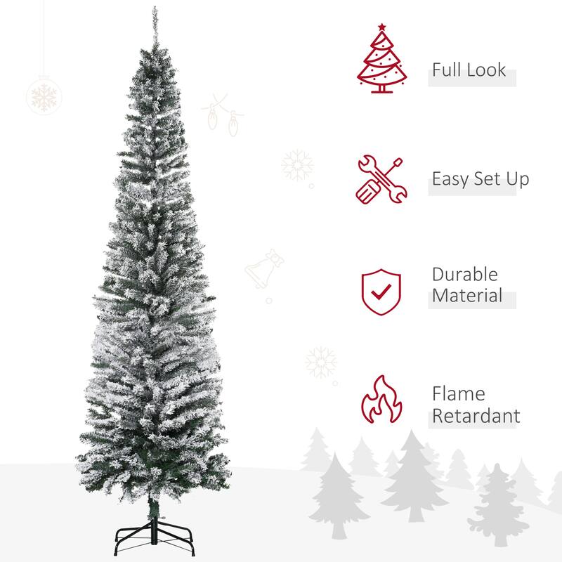 HOMCOM Unlit Snow-Flocked Slim Tree - Realistic Branches, Snowy Finish - Green