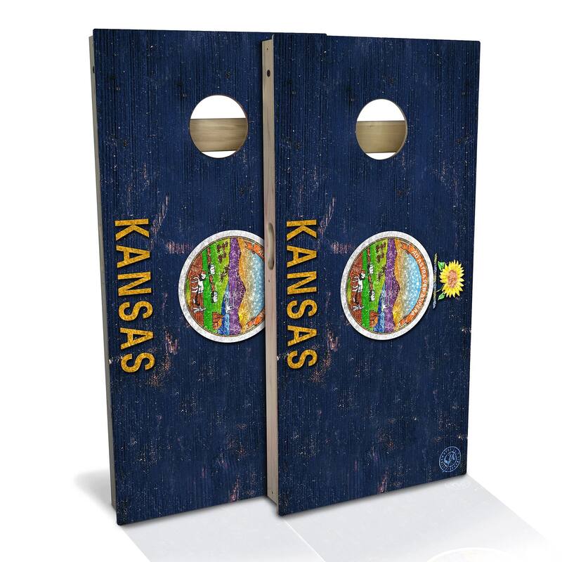 Kansas Flag Outdoor Cornhole Board Set - Backyard 2x4 - NO Accessories