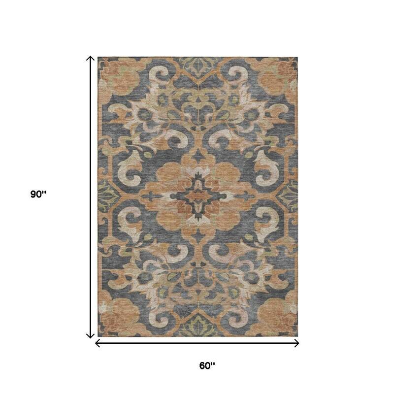 HomeRoots Damask Traditional Rectangle Outdoor Rug