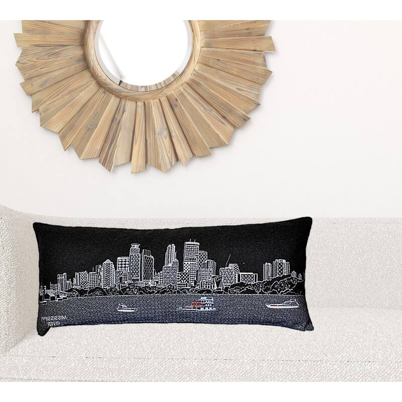 35" Black Minneapolis Nighttime Skyline Lumbar Decorative Pillow