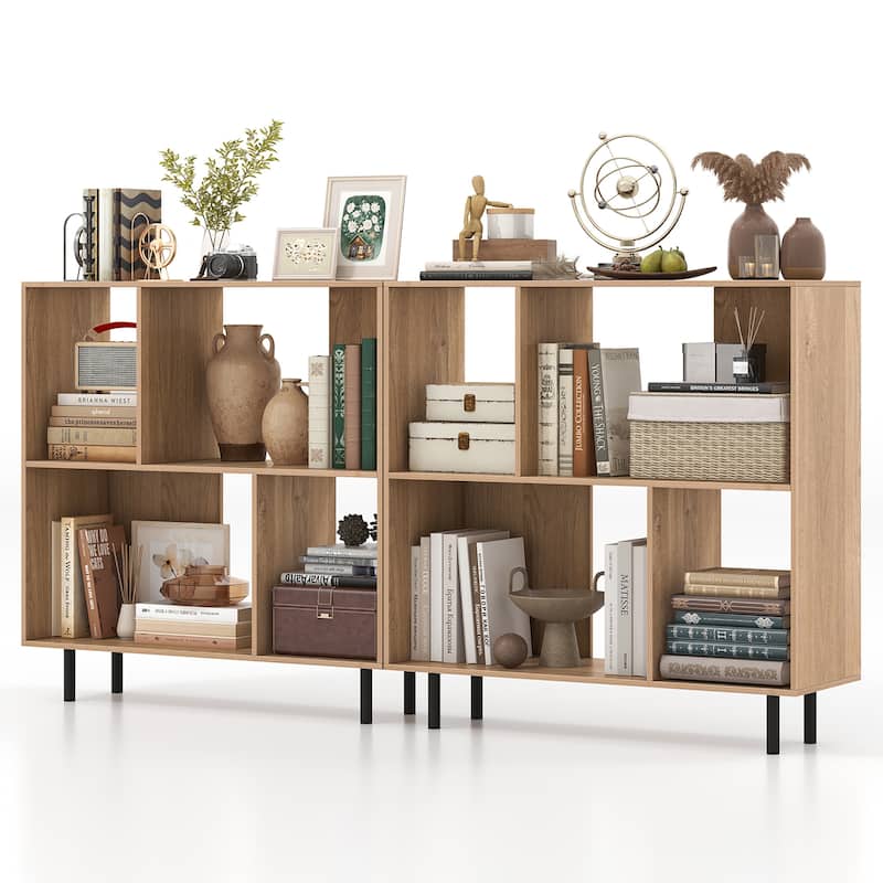 Gymax 2PCS 4 Cubby Open Bookcase 3-Tier Freestanding Bookshelf w/