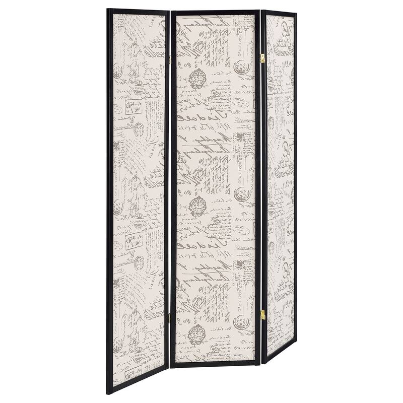 Felice Espresso 3-panel French Script Print Folding Screen - Beige