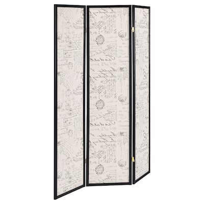 Felice Espresso 3-panel French Script Print Folding Screen