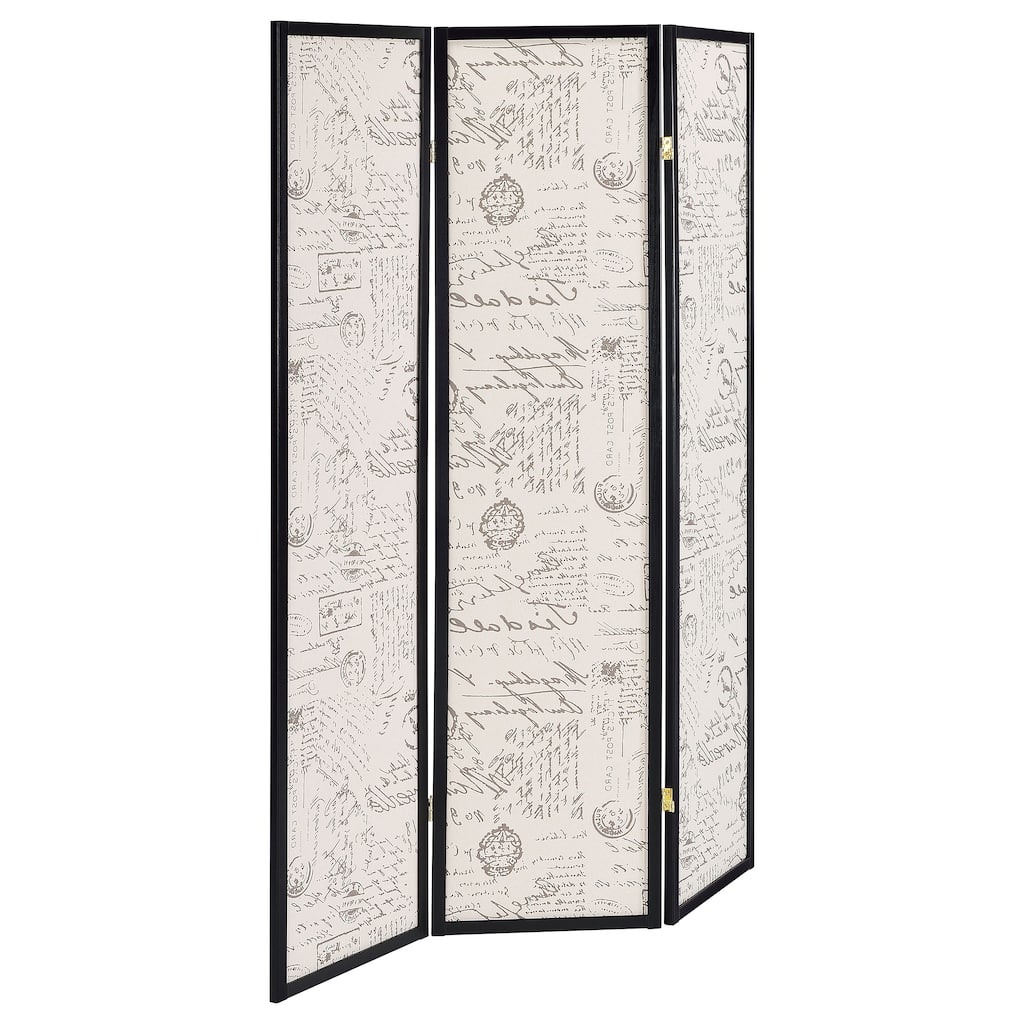 Felice Espresso 3-panel French Script Print Folding Screen