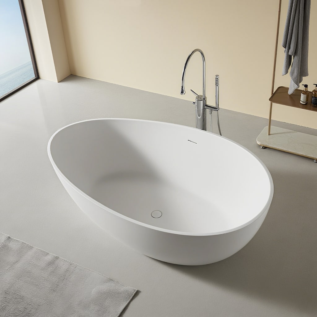 63" Matte White Solid Surface Bathtub