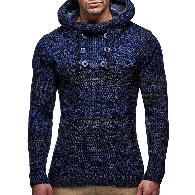Shop Leif Nelson Blue Mens Size Large L Hooded Knitted Wool