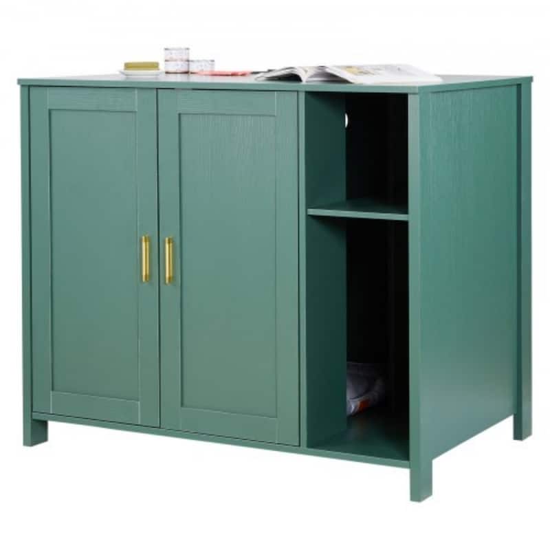 Dark Green P2 Particle Board Cat Litter Cabinet with Drawer and Power - 41.34 × 26.77 × 34.84 inch