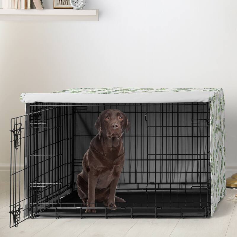 Sweet Jojo Designs Green Boho Floral Leaf Dog Crate Kennel Cover 42in. Neutral Sage White Bohemian Watercolor Botanical Woodland