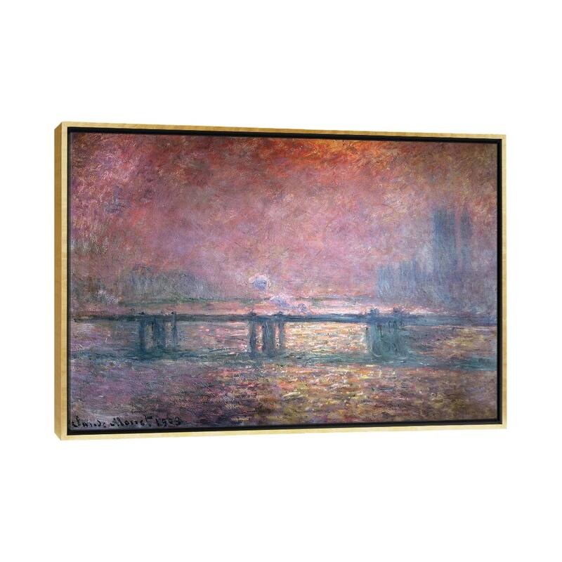 iCanvas "The Thames at Charing Cross, 1903 " by Claude Monet Framed - Gold - 18x26