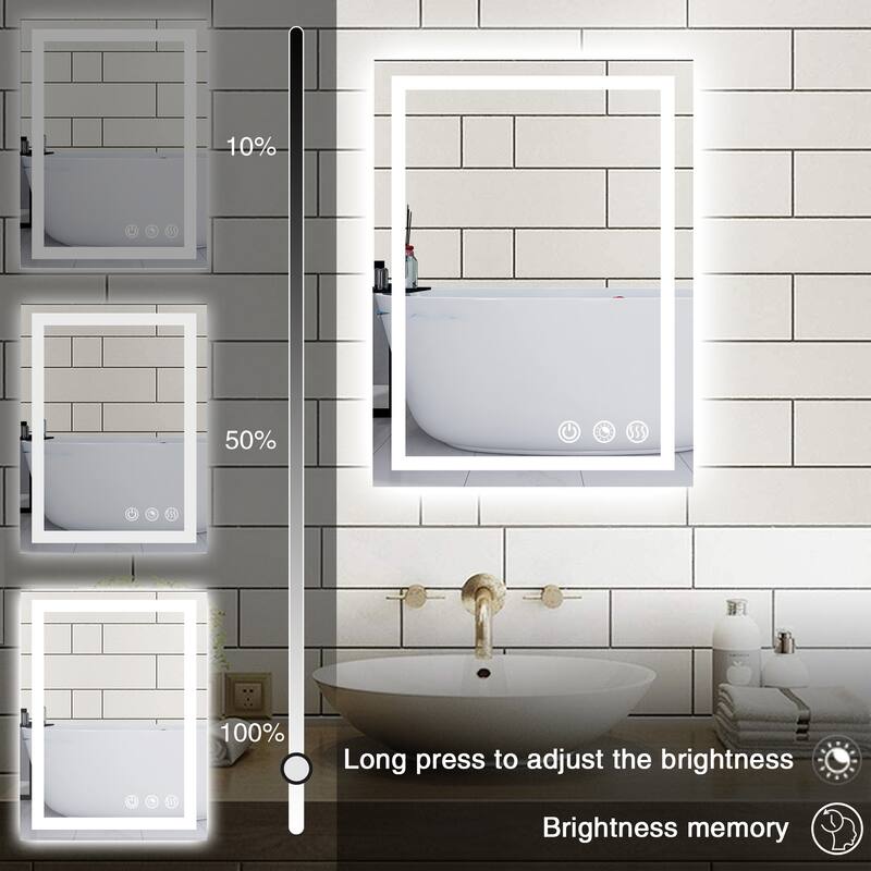 FTL Large LED Bathroom Vanity Mirror Wall Mounted Dimmable Anti-fog,Frameless,3-Color - 32×24in