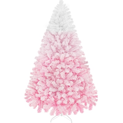 Yaheetech Premium 6ft/7.5ft Snow Flocked Artificial Decorative Christmas Tree, Pink