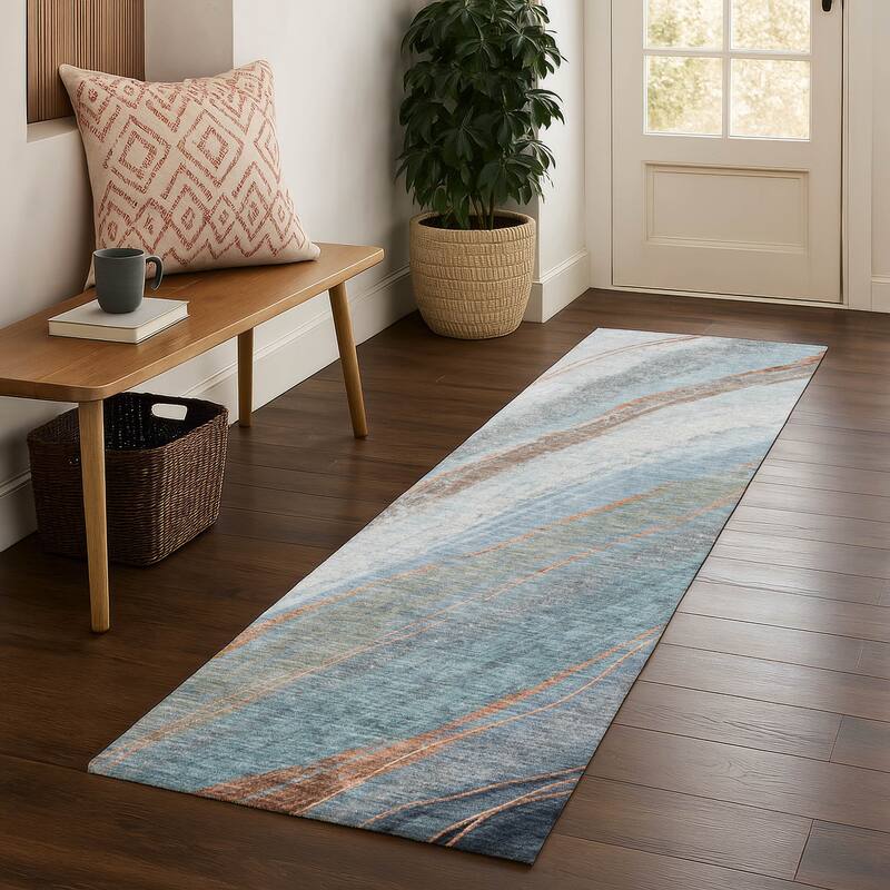 Premium Washable Super Soft Modern Motion Mayfield Rug - Blue - 2'3" x 7'6"
