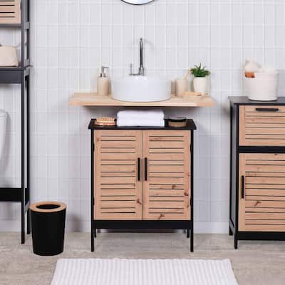 Under Sink Cabinet with U-Shaped Cut-Out, Double Vented Doors, Black and Brown - Bergen Collection - 24"L x 11.8"D x 27.9"H
