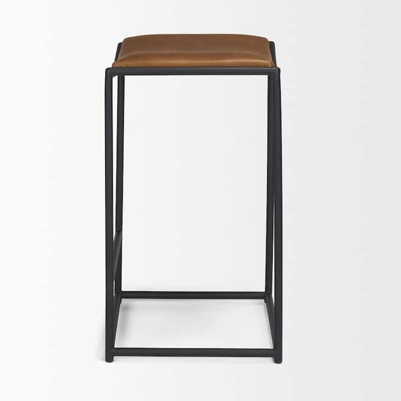 Taniel Brown Leather w/ Black Metal Counter Stool - 18.0L x 16.0W x 27.8H