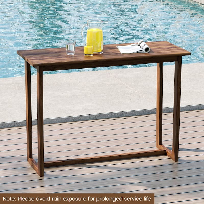 Costway 59 Inch Outdoor Bar Table with Slatted Top Rectangular Pub - Natural - See Details