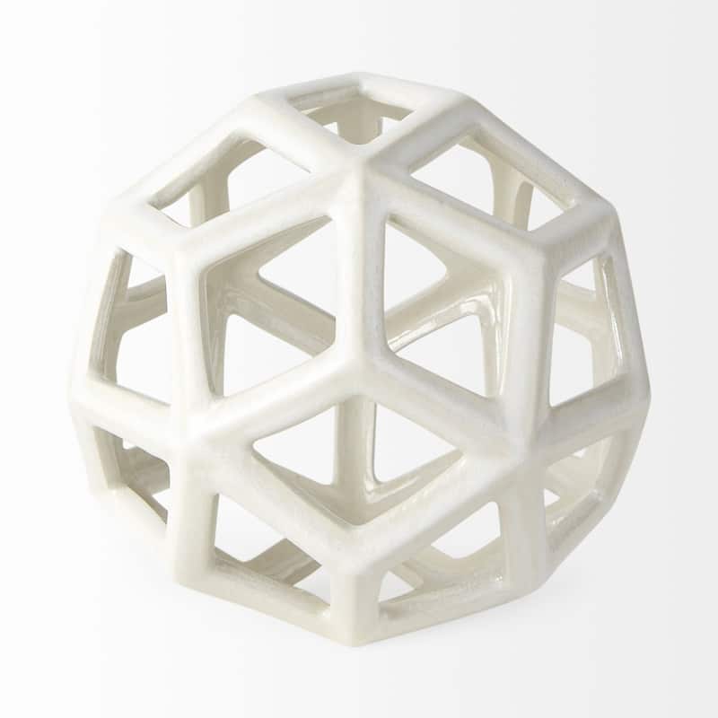 HomeRoots 7" White Ceramic Decorative Orb Tabletop Sculpture - 7"W x 7"D x 7"H
