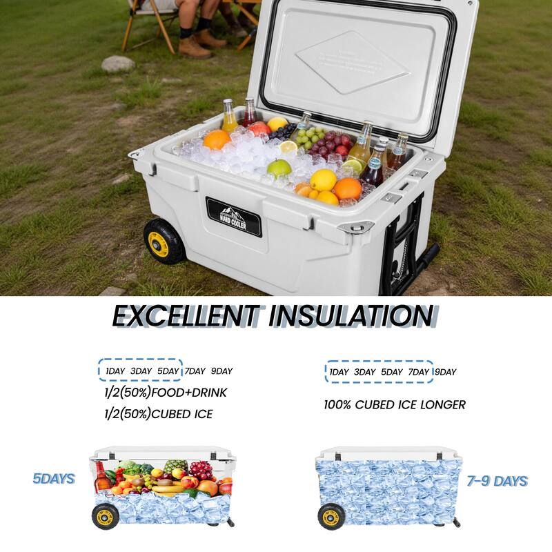 65 Quart Khaki Cooler, Ultra-Tough Hard Shell Ice Chest, Heavy-Duty Insulated Portable Cooler with 6-Day Ice Retention