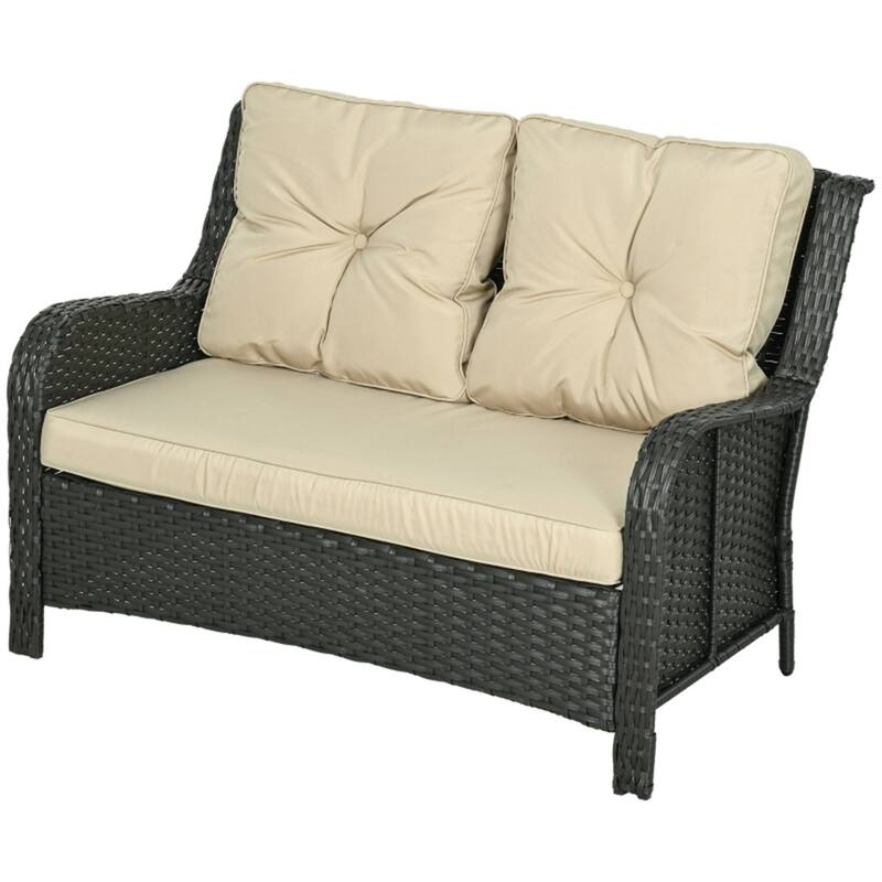 Outdoor Rattan Sectional Sofa with Cushions - 50" W x 30.75" D x 33.5" H - 50" W x 30.75" D x 33.5" H