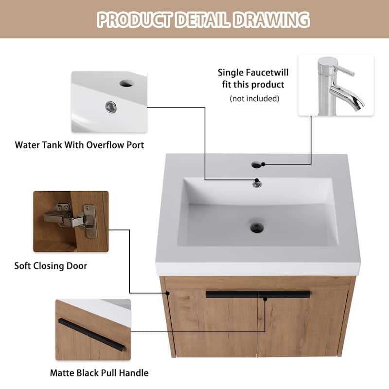 Beingnext 24"/30"/36" Bathroom Vanity with Sink, Floating Bathroom Vanity with 2 Soft Close Doors