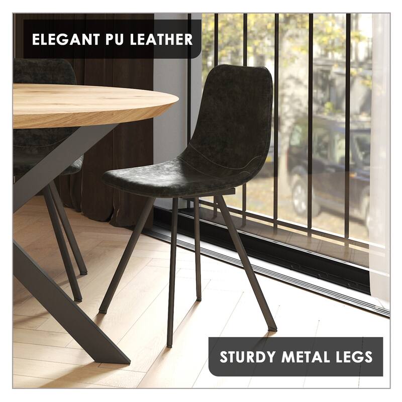 Markley Modern PU Leather Upholstered Ergonomic Mid-Back Accent Chair with Metal Legs Set of 4