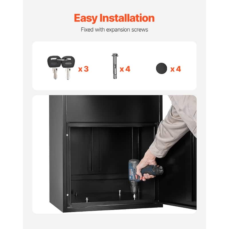 Black Galvanized Steel Parcel Delivery Box with Anti-Theft Plate and Weatherproof Design - 19.7 x 14.2 x 47.2 in