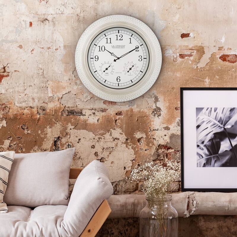 La Crosse 433-29917-INT 21" Outdoor Atomic White-Wash Metal Wall Clock
